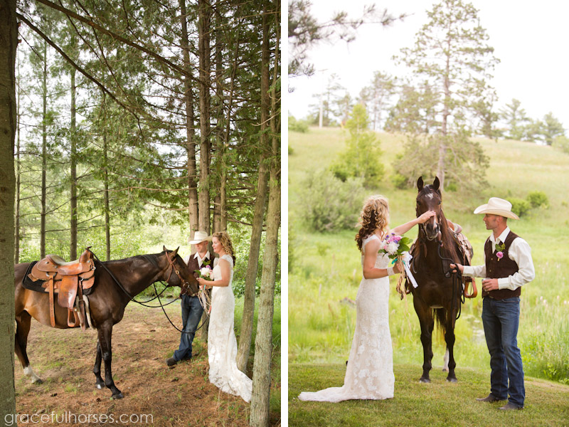 Wedding couple and horse photos