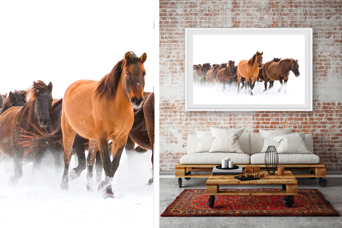 Horses in the snow wall art