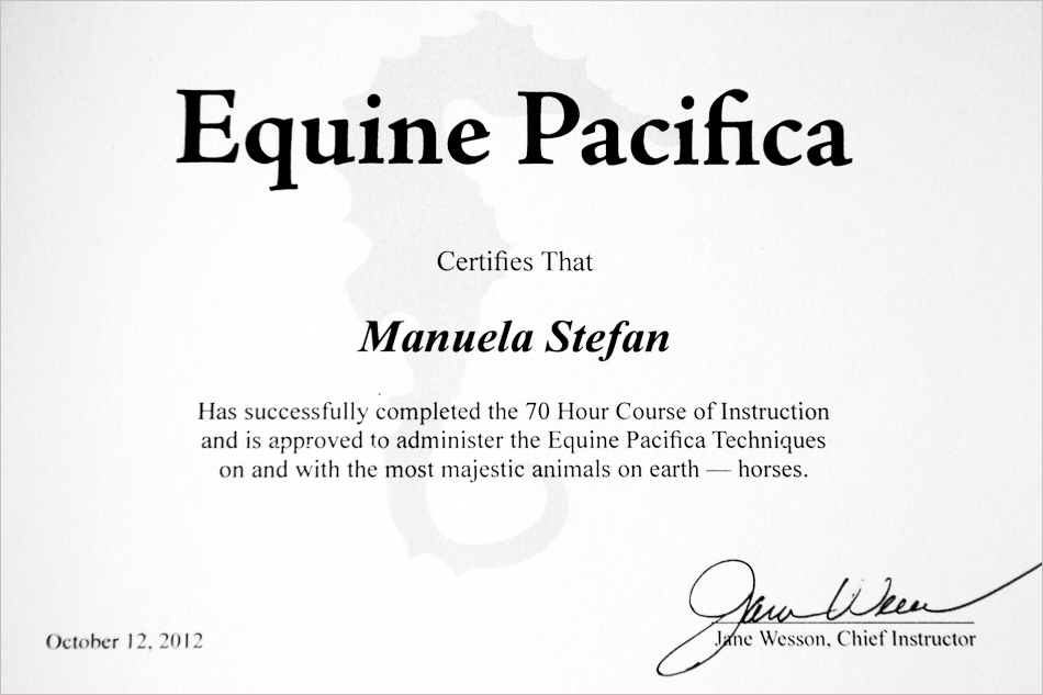 Equine Pacifica Certificate